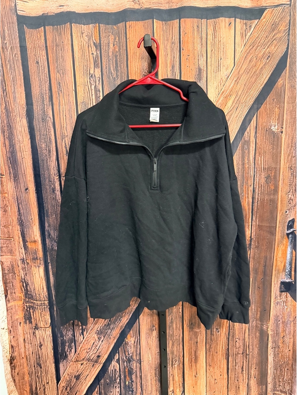 Pink Victoria's Secret Black Half-Zip Pullover Sweatshirt XL